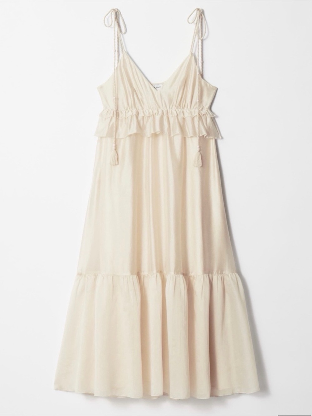 & Other Stories Pale Beige Ruffled V-Neck Dress